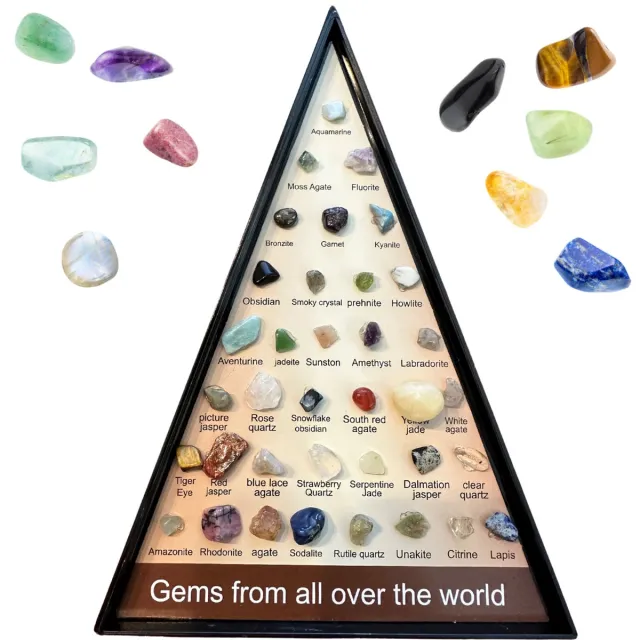 Winkrs Edelstenen en Mineralen Wereld Collectie - 36 mini stenen in Piramide verpakking - Trommelstenen Mix 36 edelstenen