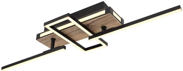 Globo Lighting LED plafondlamp beweegbaar houtlook plafondlamp 3 niveaus woonkamerlamp, 30W 1400lm warm wit, LxH 68 x 11,5 cm Zwart