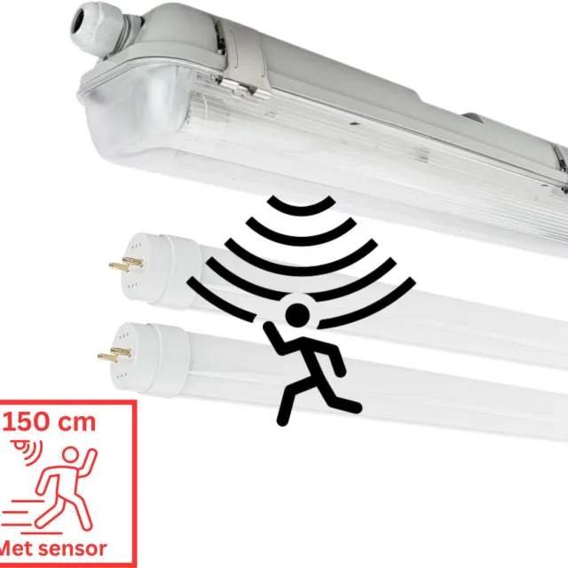 Prinos LED TL dubbel armatuur met sensor 150 cm - Bewegingssensor en daglicht - Universeel Grijs