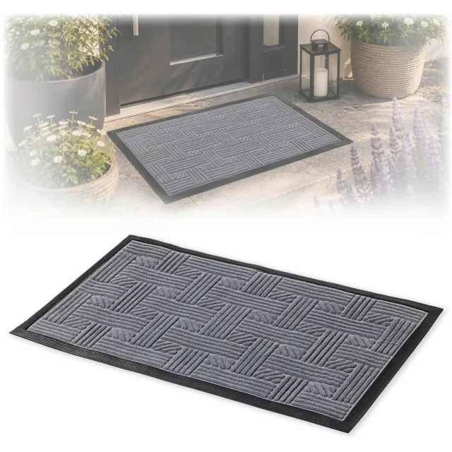 KADAX Deurmat, Entreemat van robuust polyester met rubberen zijde, duurzame vuilvangmat in 6 verschillende patronen naar keuze, deurmat, rechthoekig, 75 x 45 cm, grijs Zwart