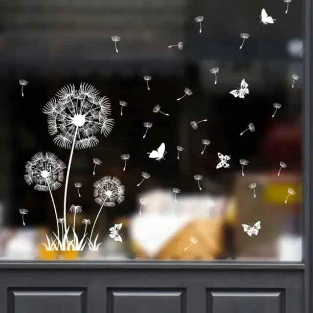 druk en deco Raamsticker Paardebloem - pluis - wit - statische folie - Vlinders - herbruikbaar