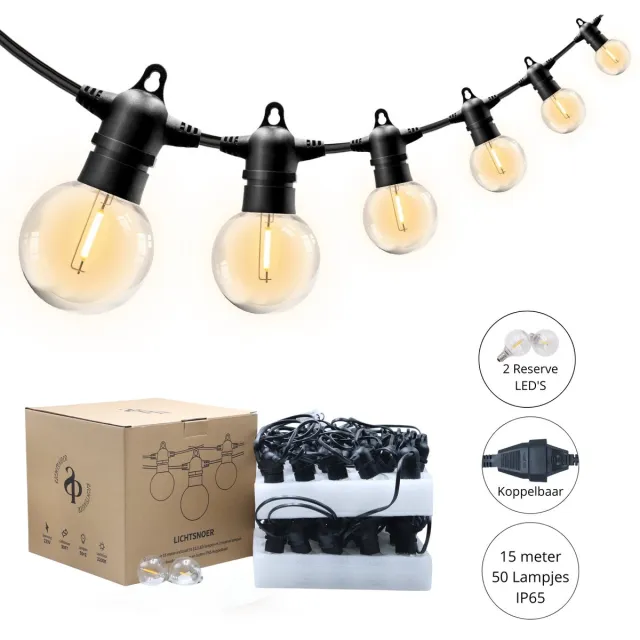SEPH Lichtsnoer Buiten met 50 Lampjes E12 - 15 meter Buitenverlichting – Lichtslinger IP65 - Koppelbare Feestverlichting – Waterdicht – Prikkabel