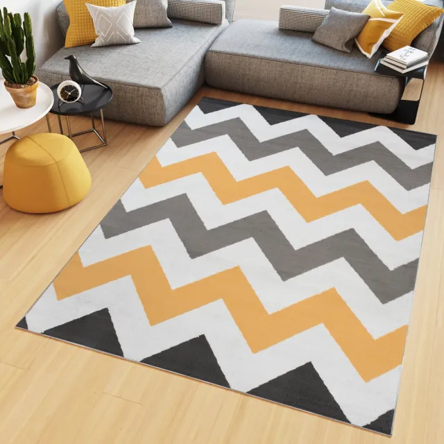 Tapiso Maya Vloerkleed Grijs Geel Laagpolig Zigzag Tapijten Maat- 300x400 Grijs Geel 6