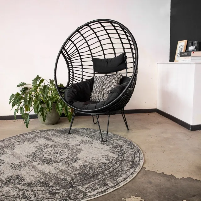 Eva Interior Rond vintage vloerkleed Bloom Grijs - Interieur05 - Rond 200 Ø - (L) Grijs/Antraciet