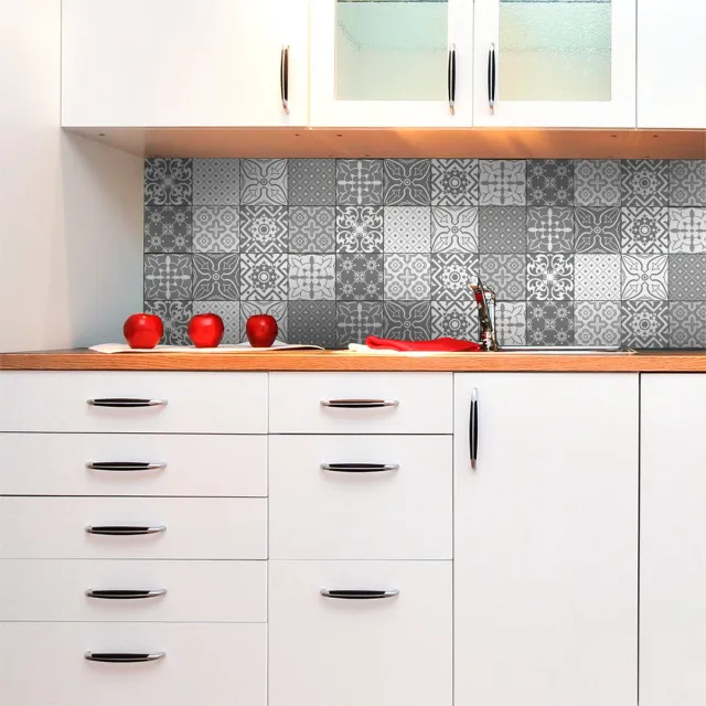 Ambiance Sticker Zelfklevende muurtegelstickers voor keuken en badkamer - 12 cementtegelstickers in grijstinten, Santa Cruz - 12 stickers, 20x20cm Multi color