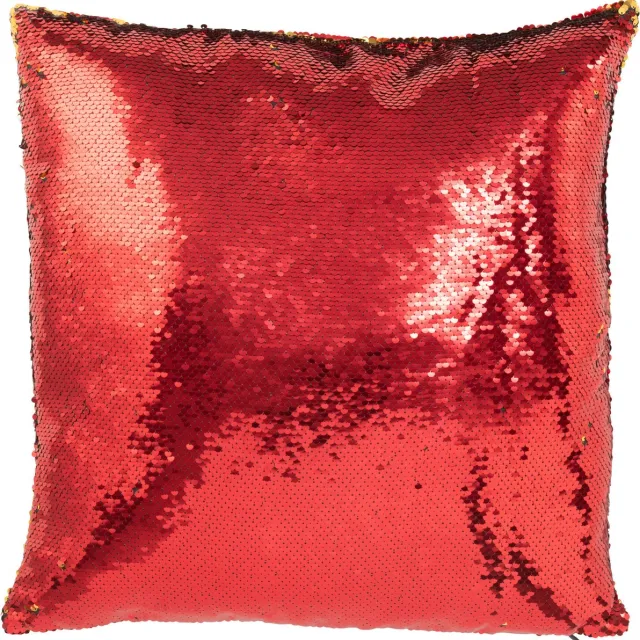 J-Line kussen Omkeerbaar Sequin - katoen/linnen - rood/goud
