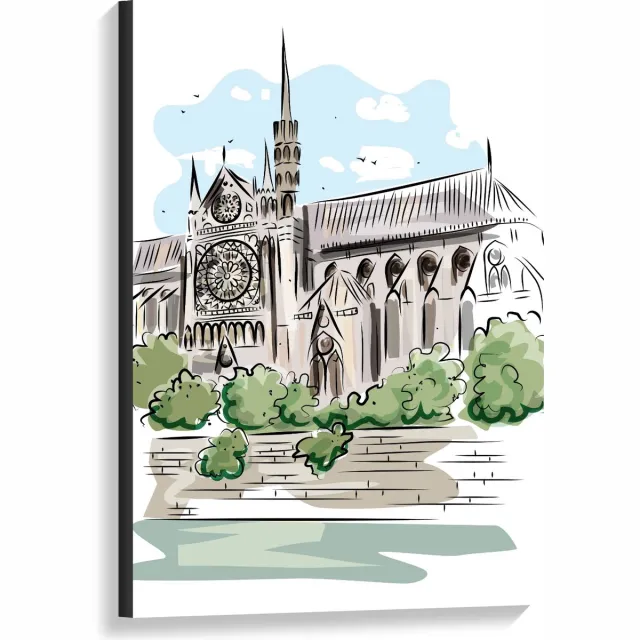 KuijsFotoprint Canvas - Tekening Gebouw - 60x90cm Foto op Canvas Schilderij (Wanddecoratie op Canvas) Groen