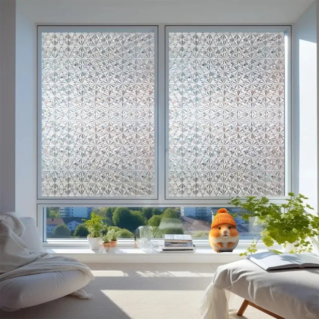 Famanu Raamisolatiefolie voor privacy 55 x 180 cm, lichtblokkerend en statisch, ondoorzichtig aan beide zijden, geleverd met schraper, ideaal voor badkamer en keuken, transparant ontwerp met 3D diamantpatroon