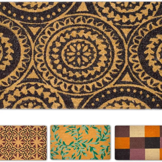 Ibenzoa Elegante Kokosdeurmat met Mandala Design voor Binnen en Buiten, 40 x 70 cm beige