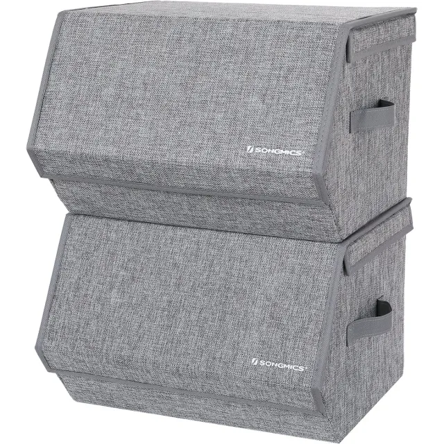 Songmics Opbergbox - Opbergdoos - Set van 2 - Opvouwbare Stapelbare - Magnetisch Deksel Grijs