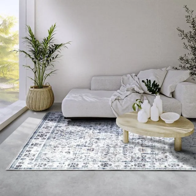 Elle Decoration Flycarpets Elle Decoration - Imagination - Laagpolig Vintage Vloerkleed - Saveh - Creme / Blauw - 160x230 cm Turquoise