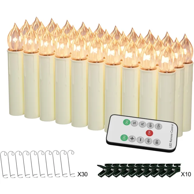NAIZY LED Kaarsen 30 stuks Draadloos - Warm Wit - Met Afstandsbediening & Timer - Inclusief Clips, Haken en Batterijen - NAIZY Warm licht (Met batterij)