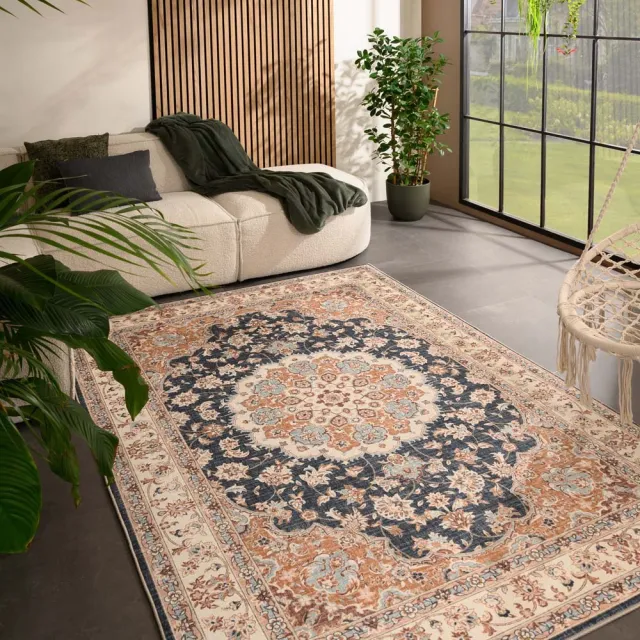 Heritaged Vintage buitenkleed - Valenca Nova goud/blauw 80x150