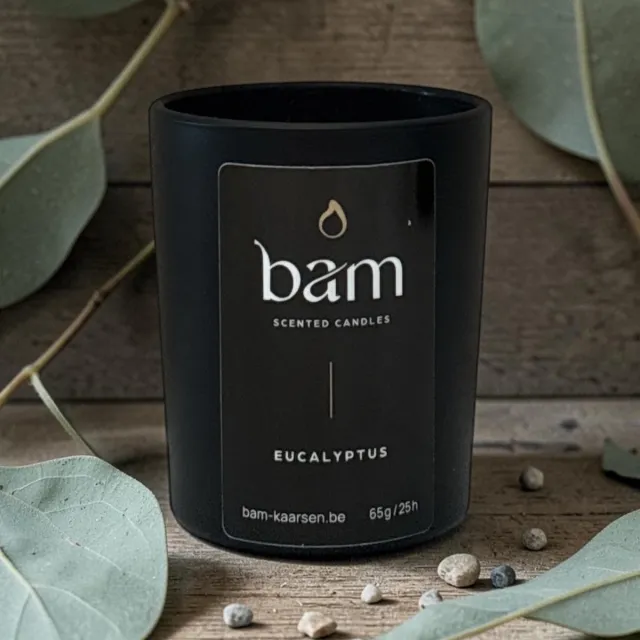 Bam Eucalyptus Mini Geurkaars – Black Collection Small – 25 Branduren – 65 g – Zonnebloemwas – Vegan