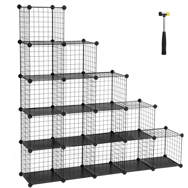 Songmics Schoenenrek - Modulair Opbergsysteem met 16 Vakken - Metalen Draadframe - DIY roosterrek Zwart