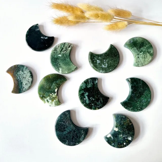 Moonlight Gemstones Edelsteen Mosagaat Maan Zaksteen (50 mm) – Knuffelsteen Cadeau Idee