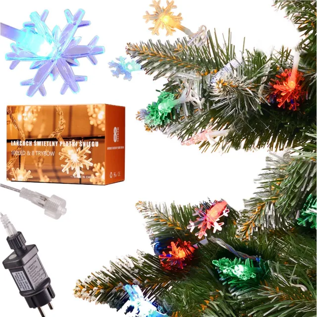 MOZY Kerstverlichting - Sneeuwvlokken - 10 meter - Multicolor - 100 Lichtjes - 8 Standen - Koppelbaar - Meerkleurig - Kerstdecoratie - Lichtsnoer - Sneeuwvlok - Winter - Kerstboom - Kerstversiering