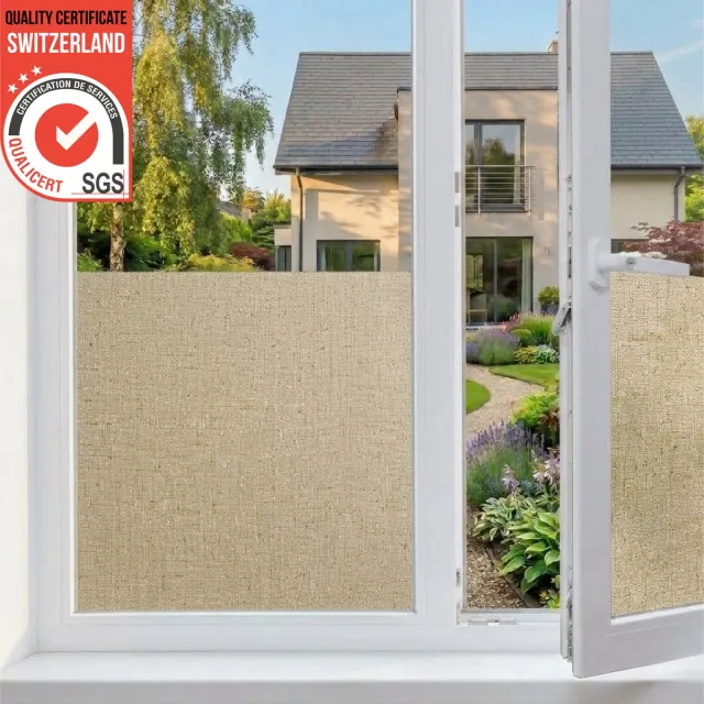 Homewell Textiellook Raamfolie HR++(+) (45x300cm) - Isolerend & Zonwerend - Anti inkijk - Statisch - Linnen-effect Koffie Linnenlook