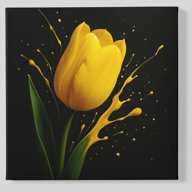 Trendex Global Vierkant Canvas Schilderij - Bloem - Gele Tulp - 60x60 cm Geel