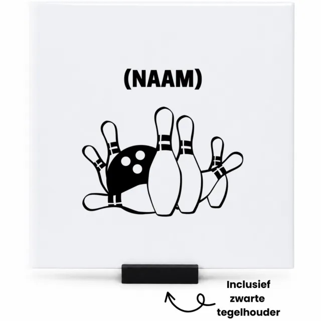 Hacebo Bowlen met eigen naam tegeltje met tegelhouder - Bowlen - Bowler - tegeltjes met tekst - Sport - spreuktegels - 15x15 CM Wit