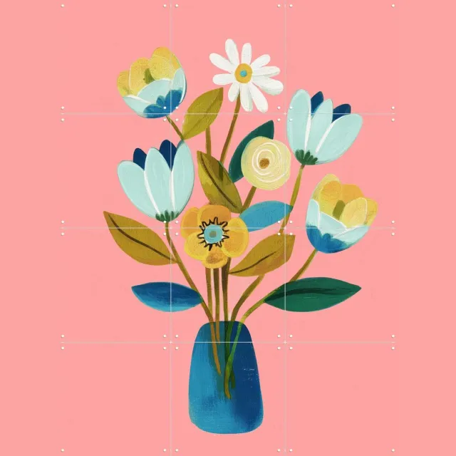 IXXI Pink Afternoon, Branka Kodžoman - 60 x 80 cm - Grote wanddecoratie en posters - Schilderijen, Kwaststreken, Woonkamer, Eetkamer, Bloemen, Boeket Roze