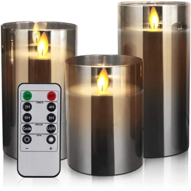 Thuys LED Kaarsen Set Van 3 – Elektrisch – Vlamloos – Met Bewegende Lont – En Dansende Vlammen – 10,16 cm, 12,70 cm – En 14,24 cm Zwart