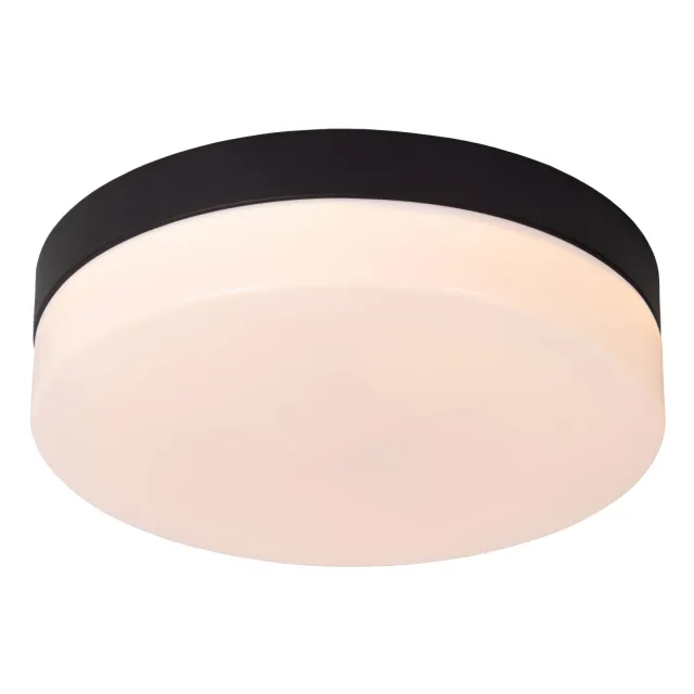 Lucide BISKIT - Plafonnière Badkamer - Ø 23 cm - LED - 1x12W 2700K - IP44 - Bew Zwart, Opaal