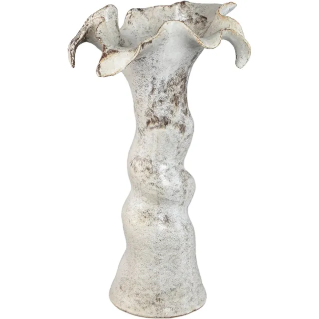 PTMD Isidro Beige Ceramic Vase Wavy Flower Border