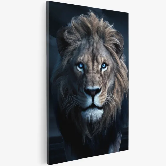 Saammp Canvas Schilderij - Leeuw met blauwe ogen - Natuur - Dieren - 30x40 - Foto op canvas - Wanddecoratie - Muurdecoratie Woonkamer - Slaapkamer decoratie - Canvas Print Multicolor