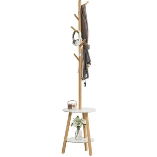 Rolipo Kapstok - Staande kapstok - Kapstok Hout - Kapstok Staand met plank - Garderoberek - 5 Haken - 171 cm - Natuurlijk/Wit
