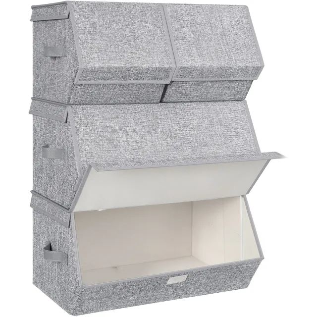 Songmics Opbergbox - Opbergdoos - Met Deksel - 4-delige Set - Stapelbaar - Magnetische Sluiting Grijs
