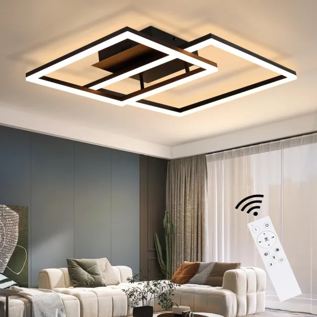 Glitzerlife Plafondlamp Plafondlicht - Modern Overlappend Design - Dimbare LED Deckenleuchte - Timer Nachtlicht Geheugenfunctie - Metaal Acryl - Ø61cm - Zwart