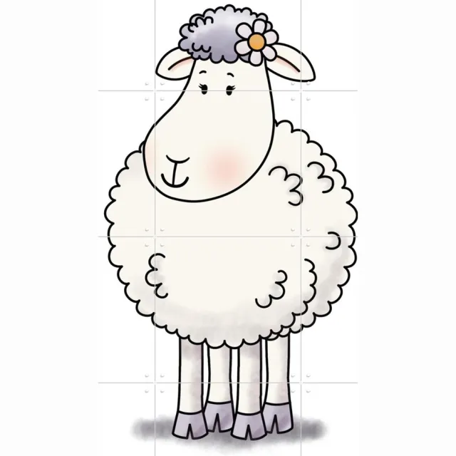 IXXI Schaap Molly, Mike & Molly & Van Hoorne Studios - 60 x 80 cm - Grote wanddecoratie en posters - Speels, Kleurrijk, Cartoonesk, Fantasierijk Wit / Grijs / Roze