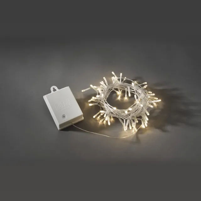 Konstsmide 3728 - Snoerverlichting - 80 lamps micro LED - 790 cm - 6u en 9u timer - transp kabel - op batterij - voor buiten - warmwit