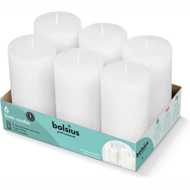 Bolsius Rustieke Stompkaarsen 130/68 - Cloudy White - 6 stuks Wit