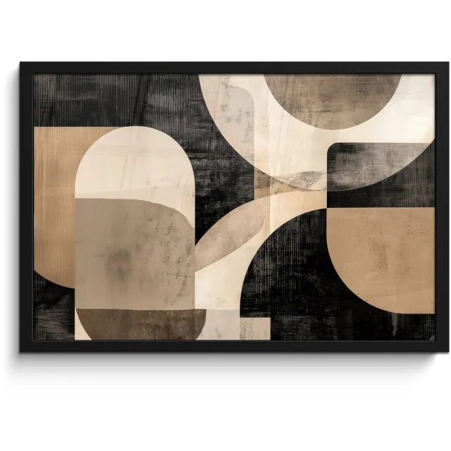 FrameYourWall Poster in lijst - Fotolijst 60x40 cm - Posters - Abstract - Vormen - Modern - Beige - Posterlijst zwart - Decoratie - Wanddecoratie woonkamer - Muurdecoratie slaapkamer