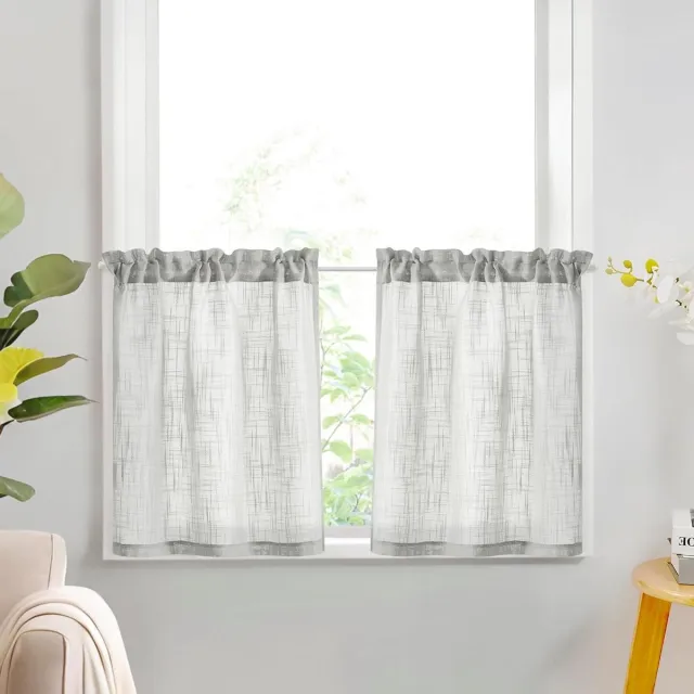 Allecto Plus Lichtgrijze Keuken Gordijnen - Voile Bistro Gordijnen - Linnen Look - Raam Gordijnen - 60×90 CM Any