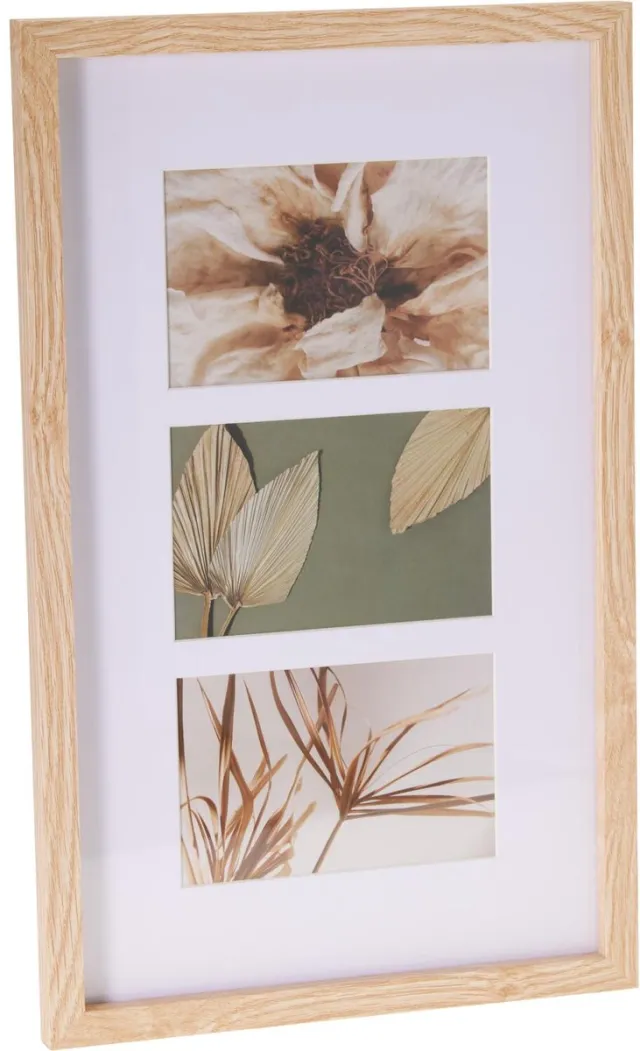 Home & Styling Collage fotolijst met passe-partout - voor 3x foto - hout - naturel - 26 x 42 cm - klassiek