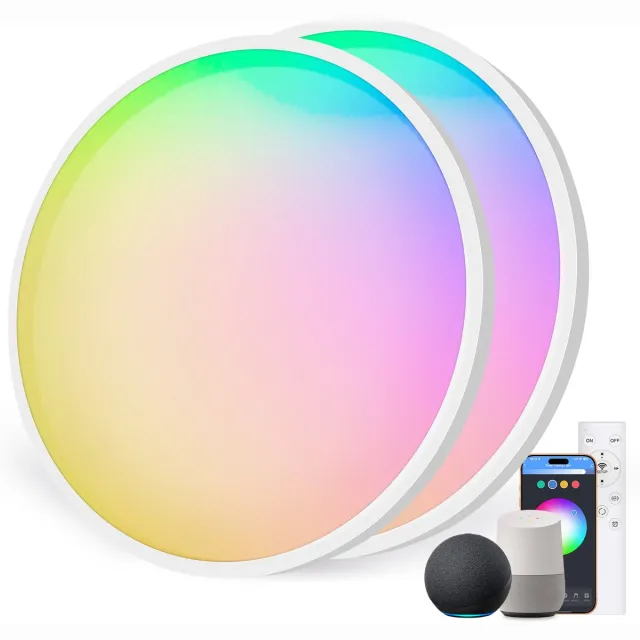 Oraymin 2 Stuks LED Plafondlamp Smart 24W Ø30cm – Werkt met Alexa – RGB Kleuren – Dimbaar – Afstandsbediening Wit