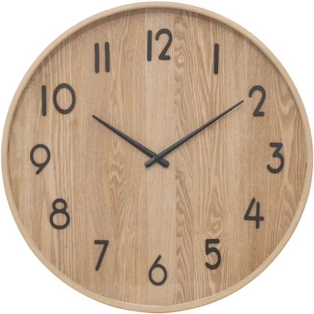 Atmosphera Wandklok/muur klok - Woody - Dia 55 cm - hout - beige - keuken/kamer/kantoor