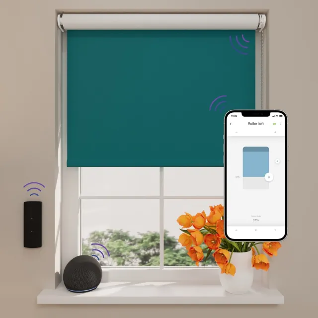 DTCH Elektrisch Rolgordijn Verduisterend - Easy - Petrol - 90 x 190 cm - Motionblinds CMD-02-P