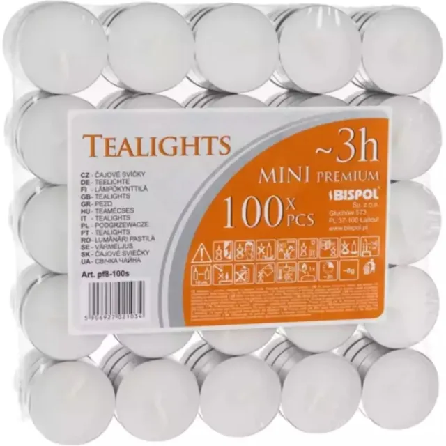 Ruhhy 100 stuks waxinelichtjes - theelichten - diameter 3.5 cm - hoogte 1 cm - brandtijd 3 uur Wit