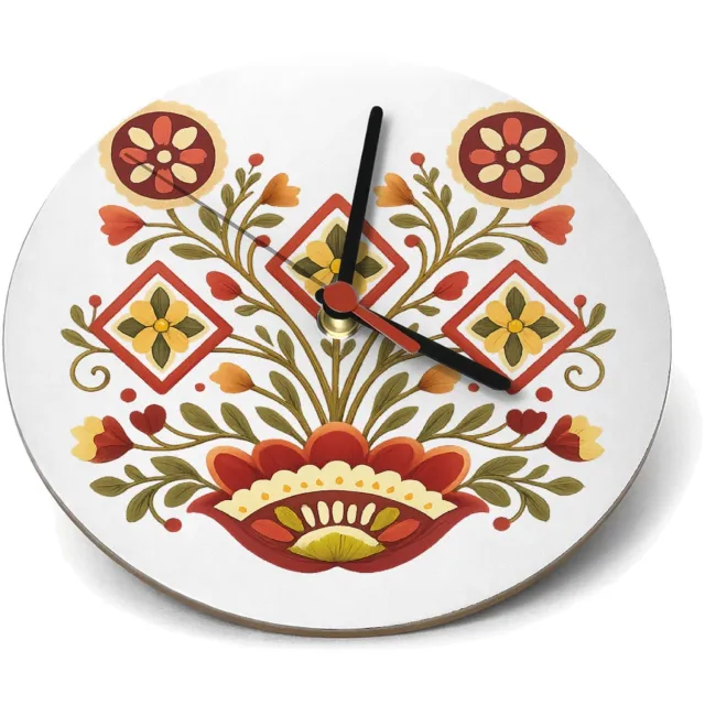 Mr Cadeautjes Klok rond Ø 19 - design Een zonvormig botanisch medaillon met compacte, strakke symm | cadeau Wit