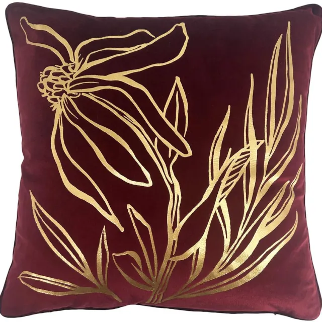 Dutch Decor LONNEKE - kussenhoes 45x45 cm - bladmotief - Pomegranate - rood - met rits - zonder binnenkussen Bordeaux