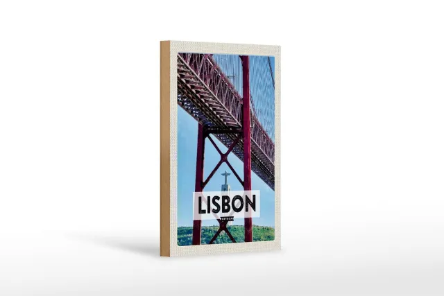 Femer Holzschild Reise 12x18cm Lisbon Portugal Ponte 25 de Abril Dekoration Multi-coloured