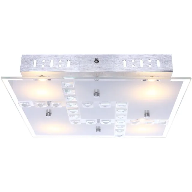 Globo Lighting Plafondlamp kristallen woonkamerlamp plafondlamp glas, aluminium, 4x LED 5W 400Lm warm wit, LxBxH 32x32x6,5 cm zilver