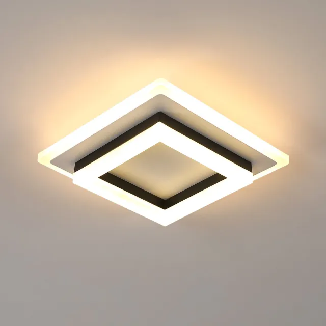 Riserva LED Plafondlamp modern minimalistisch vierkant wit‑zwart, 20cm, 24W warm wit 3000K, ijzer + acryl Wit + zwart