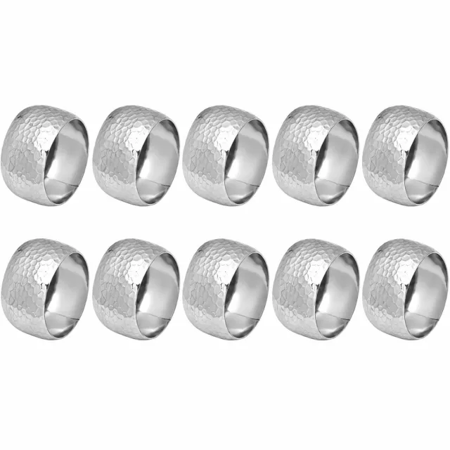 NUVEX Zilverkleurige servetringen set van 10 – brede metalen servethouder ringen met gehamerde structuur – ronde servet ringen met reliëf en glanzende afwerking – tafeldecoratie voor diner bruiloft feest restaurant en hotel