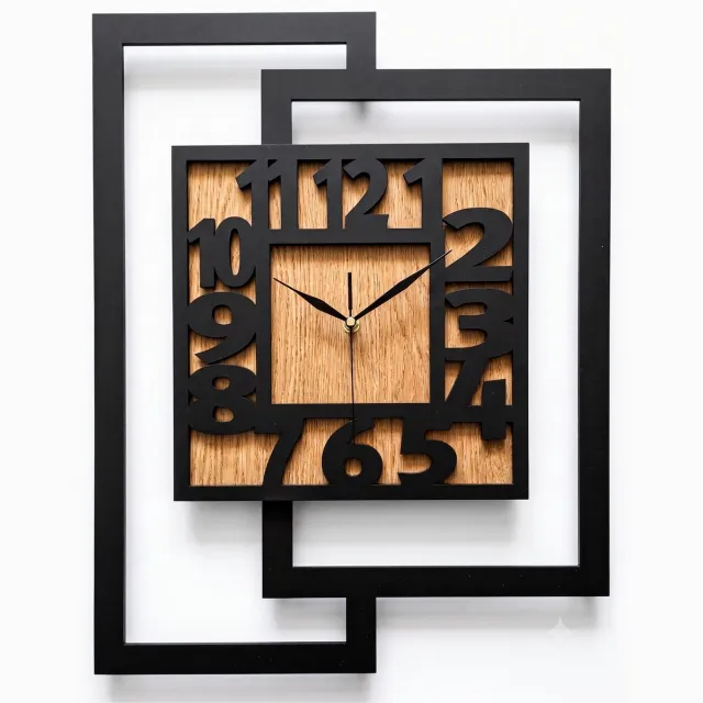 Ornament Handgemaakte Grote Houten Wandklok – Modern Minimalistisch Design, Rechthoekig Verticaal, Leesbare cijfers, Geruisloos, Zonder Tikkend Geluid – Voor Woonkamer, Slaapkamer – Unieke Wanddecoratie, Industrieel Design & Stil Uurwerk: zwart -gouden eik zwart - gouden eik