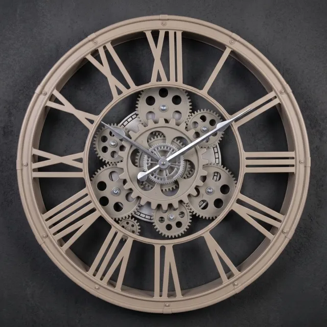 Cheqo Wandklok met Roterend Uurwerk - Draaiende Tandwielen - Industrieel - Radarklok - Radar Wandklok - Bewegende Tandwielen - Muurklok - Vintage - Retro voor Woonkamer - Slaapkamer en Kantoor - Analoog - Decoratief Zand